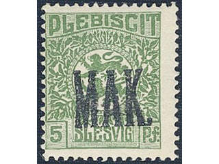 Denmark Schleswig. Facit 2 or Scott 2 ★★ , 1920 Lion and Landscape 5 pf olive-green …