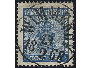 Sweden. Facit 9c3 used , 12 öre blue, perforation of 1865. EXCELLENT cancellation …
