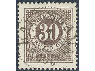 Sweden. Facit 47c used , 30 öre black-brown. EXCELLENT cancellation KARLSHAMN 1.2.1888.