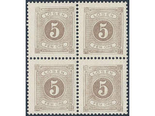Sweden. Postage due Facit L13c ★★ , 5 öre reddish grey-brown, perf 13 in block of four.