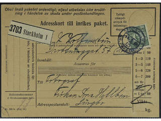 Sweden. Facit 95 cover , 90 öre on address card for parcel sent from STOCKHOLM 1 14.7.25 …