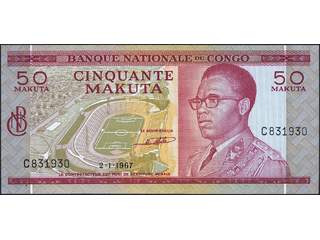 Banknotes, Zaire. Pick 11a, 50 makuta 2.1.1967. C831930. Crisp note with light centre …