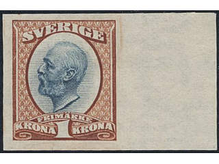 Sweden. Facit 60P (★), Proof type P, brown/blue with sheet margin. Superb.