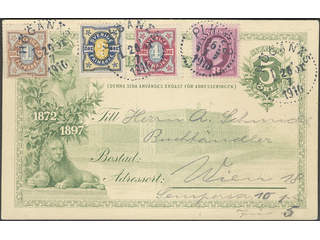 Sweden. Postal stationery, Single postcard, Facit bKe9, 53, etc, 1897 Commemorative …