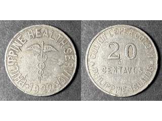 Filippinerna - Culion. 20 centavos 1922, VF chopmark