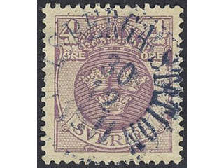 Sweden. Facit 74, D county. VALSBERGA STATION 30.12.1911. Superb cancellation. Short perf.