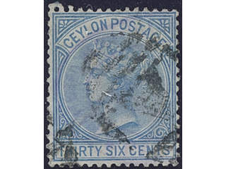 Ceylon. SG 129x used, Queen Victoria 36 c blue with reversed wmk. GBP 170