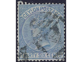 Ceylon. SG 129x used, Queen Victoria 36 c blue with reversed wmk. GBP 170