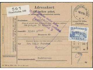 Sweden. Facit 332B cover , 1941 The Royal Castle 5 kr perf a 3 sides, single usage, on …