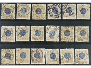 Sweden. Facit 49 used , 1 Krona brown/blue, eighteen used copies. Shades, varieties, …