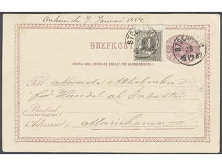 Sweden. Facit 29, bKe6 cover , 4 öre on postacard 6 öre sent from STOCKHOLM 28.12.1883 …