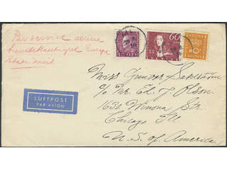 Sweden. Air mail cover Facit 168, 187, 265 , 35+60 öre + 1 kr on air mail cover sent …