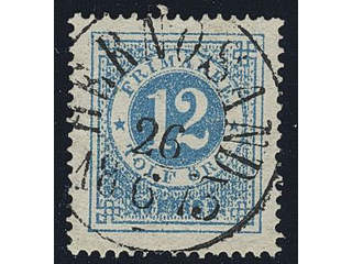 Sweden. Facit 21g used , 12 öre greenish blue on ordinary paper. EXCELLENT cancellation …
