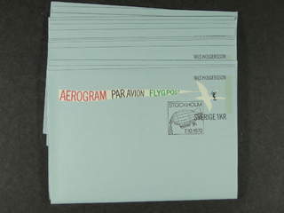 Sweden. Postal stationery, areogram Facit Ae3 , Aerogram 1 kr (+10 öre), fifteen FDC …