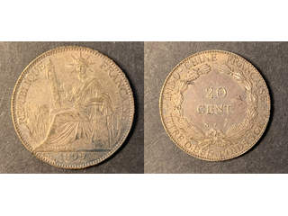 Franska Indokina 20 centimes 1899, AU tonad