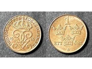 Sverige Gustav V (1907-1950) 1 öre 1916, 01/0 Lång 6:a