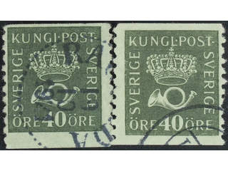 Sweden. Facit 159bz used , 40 öre olive-green, type II with watermark KPV, two used …