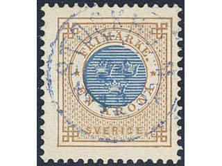 Sweden. Facit 38g used , 1 Krona yellow-brown/blue on calendered paper. EXCELLENT …