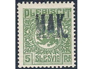 Denmark Schleswig. Facit 2 or Scott 2 ★ , 1920 Lion and Landscape 5 pf olive-green …