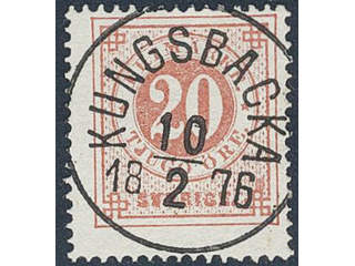 Sweden. Facit 22 used , 20 öre orange. EXCELLENT cancellation KUNGSBACKA 10.2.1876.