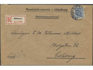 Sweden. Official Facit Tj50 , 20 öre on local registered cover sent within GÖTEBORG …