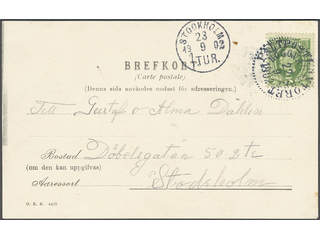 Sweden. Facit 52, A county. FÄLTPOSTKONTORET HÖGQVARTERET 22.9.1902, military postmark. …
