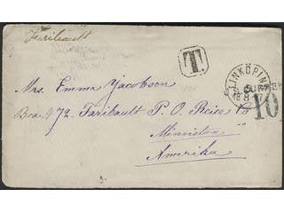 Sweden. Foreign-related cover. USA. Unpaid cover sent from LINKÖPING 5.8.1877 to …