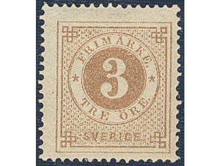 Sweden. Facit 17a ★ , 3 öre greyish yellow-brown. SEK 1000