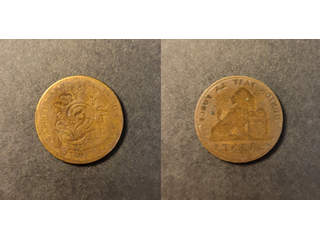 Belgien  Leopold II (1865-1909) 2 centimes 1871, F-VF, INCUSE felprägling