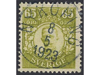 Sweden. Facit 93 used , 65 öre yellow-green. EXCELLENT cancellation NYKÖPING 8.5.1923. …