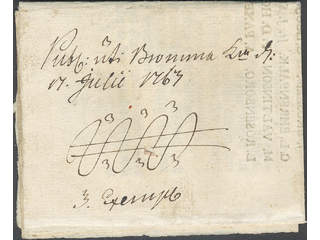 Sweden. A county. Crown post. Notification with crown coil dated "17 Julii 1763".