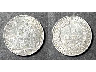 Franska Indokina 10 centimes 1917 A, AU/UNC