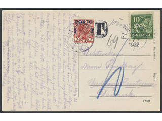 Sweden. Facit 144A cover , 10 öre on picture postcard (Osby) sent insufficiently prepaid …