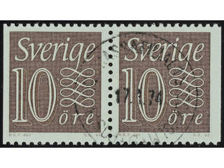 Sweden. Facit 396BB used , 1964 New Numeral Type, type II 10 öre brown, pair. EXCELLENT …