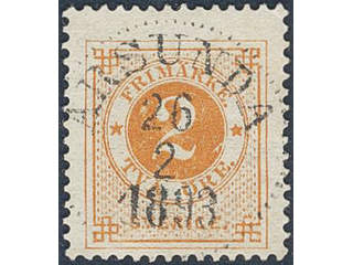 Sweden. Facit 40b used , 2 öre orange. EXCELLENT cancellation ÅRSUNDA 26.2.1893.