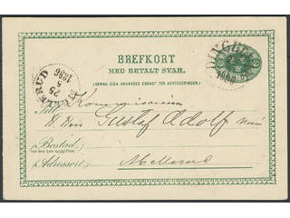 Sweden. Postal stationery, double postcard Facit bKd8 , Reply card 5+5 öre sent in both …