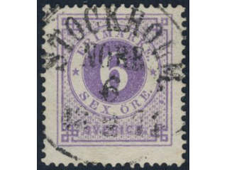 Sweden, Sverige, Sverige, Sverige. Facit 20d used, 6 öre bluish lilac smooth print. …