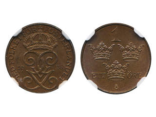 Coins, Sweden. Gustav V, MIS I.15, 1 öre 1925. Graded by NGC as MS65 BN. 0.