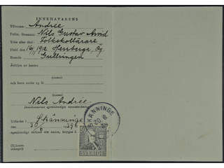 Sweden. Facit 323 cover , 50 öre on Nordic travellers card cancelled SKÄNNINGE 30.6.39.