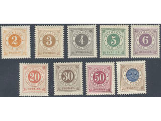 Sweden. Facit 40–44, 46–49 ★, SET (9) with specified shades, F40c, 41a, 42d, 43e, 44c, …