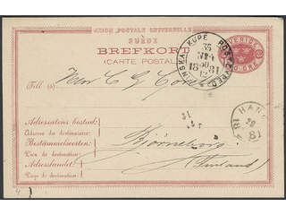 Sweden. Facit bKe4. FINLAND. Finnish cancellations HANGÖ 29.12.1881, and FINSKA KUPÉ …