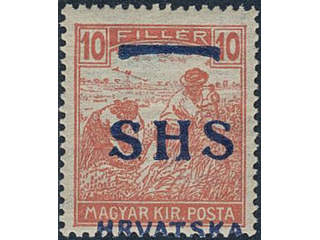 Yugoslavia. Michel 70 ★★, 1916 SHS overprint 10 f rose with heavy misplaced overprint …