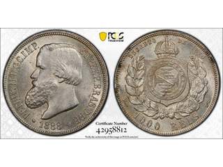 Brazil Pedro II (1831-1889) 1000 reis 1888, XF-UNC, PCGS MS62