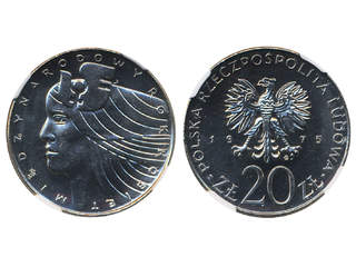 Coins, Poland. Republic, KM 75, 20 zlotych 1975. Graded by NGC as MS65. UNC.