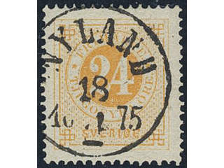 Sweden, Sverige, Sverige, Sverige. Facit 24d used, 24 öre yellow-orange on ordinary …