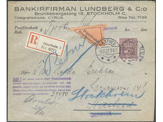 Sweden. Facit 162 cover , 60 öre on registered cash on delivery cover sent from …