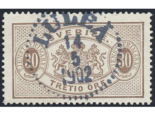 Sweden. Official Facit Tj21c used , 30 öre dull reddish brown, perf 13. EXCELLENT …