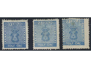 Sweden. Facit 9 ★ , 12 öre blue. Three copies of which one is repaired. (3). SEK 5400