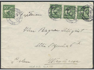 Sweden. Facit 144C cover , 4x10 öre on cover sent from BORÅS 7.3.24 to Poland. Arrival …