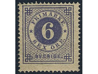 Sweden. Facit 20b ★, 6 öre ultramarine-violet on yellowish paper. Very fresh and …